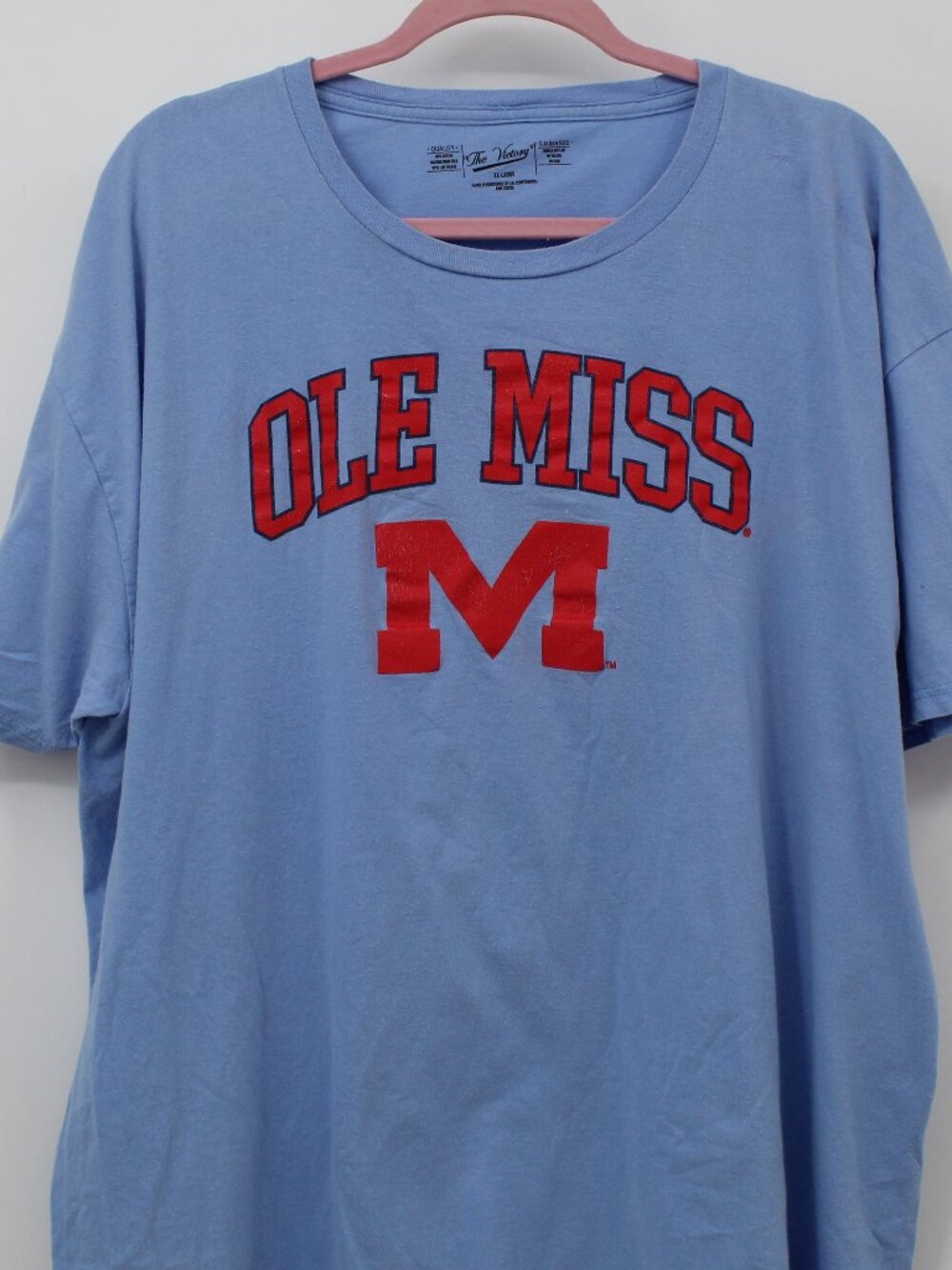 Men's OLE MISS Shirt 100%Cotton Light Blue w/ Red‎ Letters Size XXL